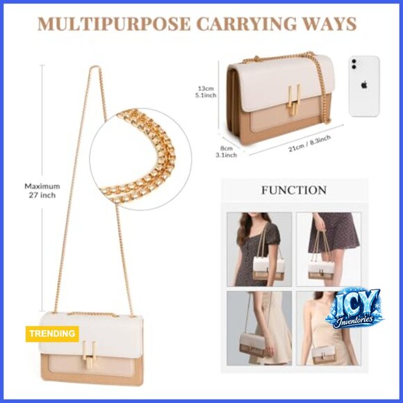 Faux Leather Crossbody Bag with Chain Strap, Adjustable Shoulder Purse - Picture 4 of 7